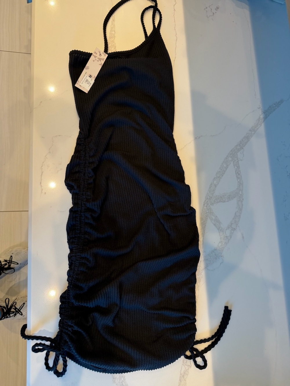 NWT Black Ruched Drawstring dress medium